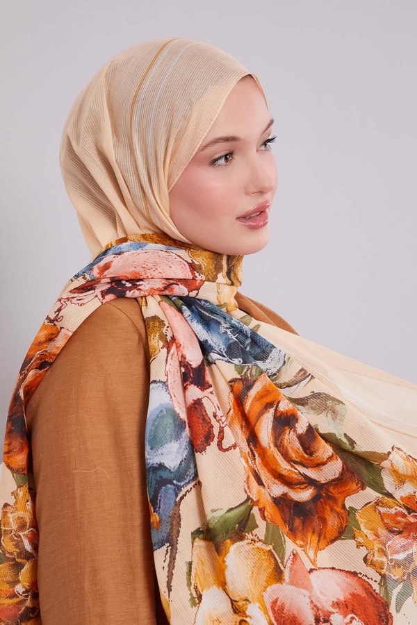 LevidorA.Somon Gül Desen Pamuk Şal