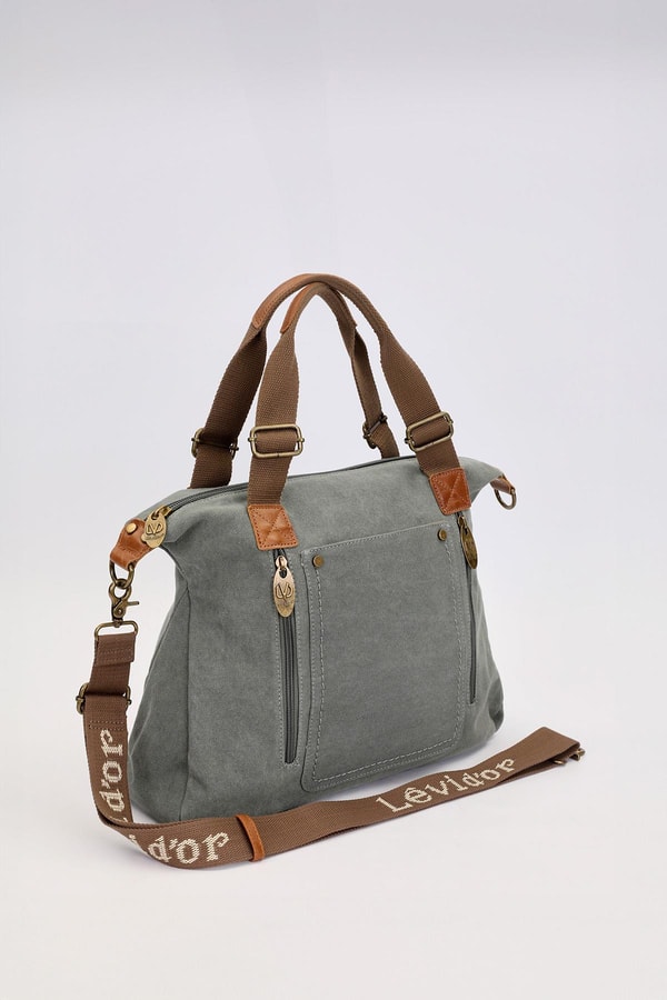 LevidorA.Mavi Çift Fermuarlı Kumaş Askılı El Çantası