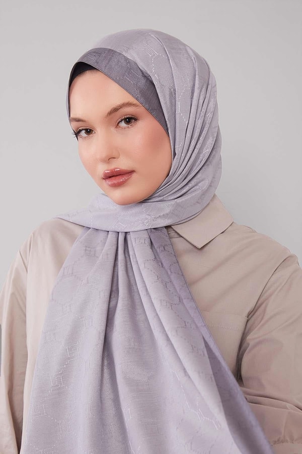 LevidorA.Gri Petek İşlemeli Monogram Şal