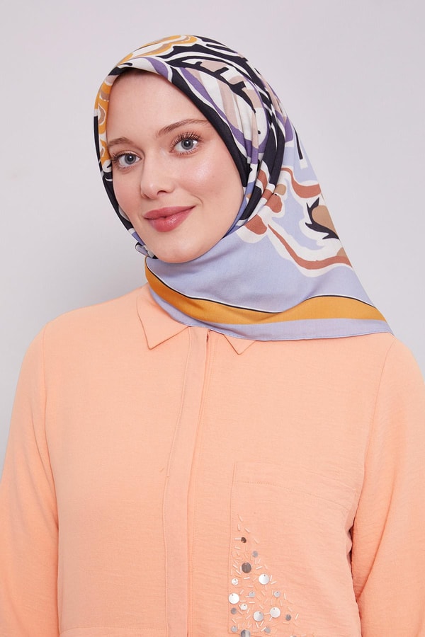 LevidorA.Mavi Çiçek Dalı Aura Eşarp