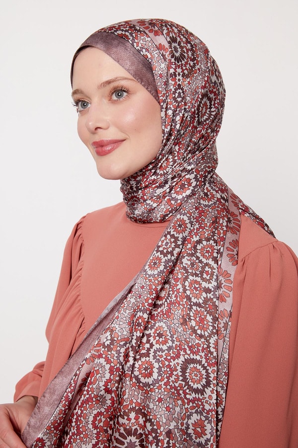 LevidorA.Kahve Batik Desen Hint İpeği Şal