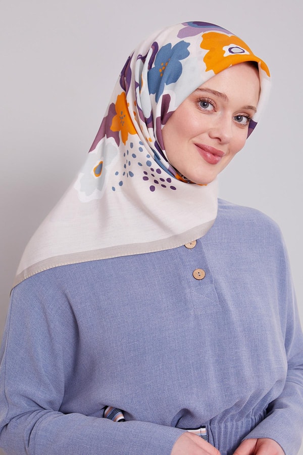 LevidorA.Gri Soyut Çiçek Desen Aura Eşarp