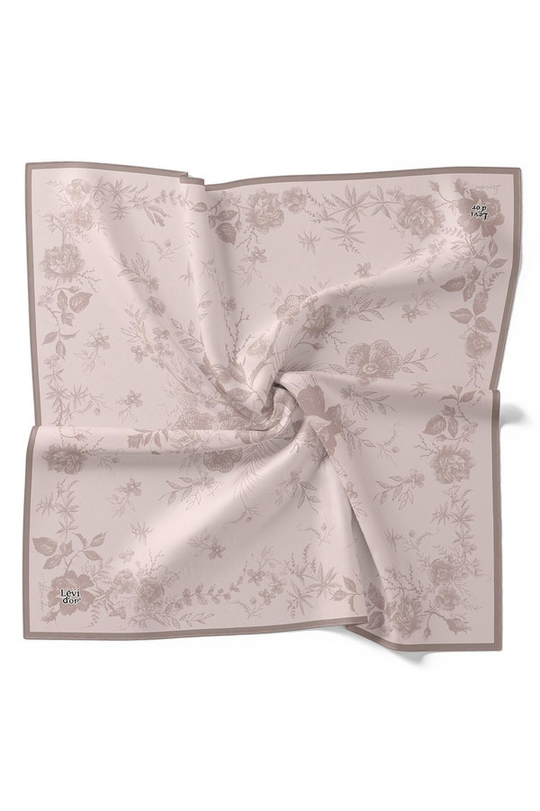LevidorA.Pudra Soyut Gül Desen Twill İpek Eşarp
