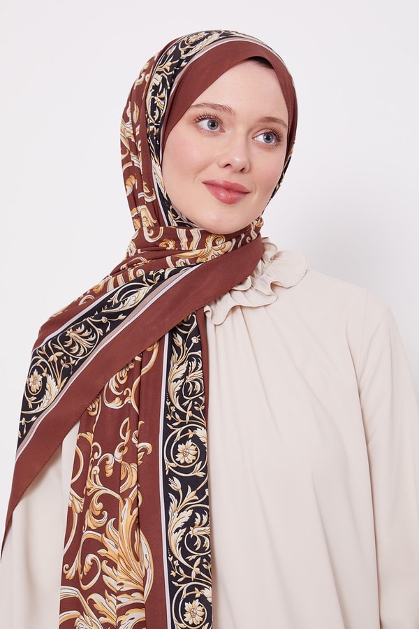 LevidorA.Kahve Varak Desen Love Şal