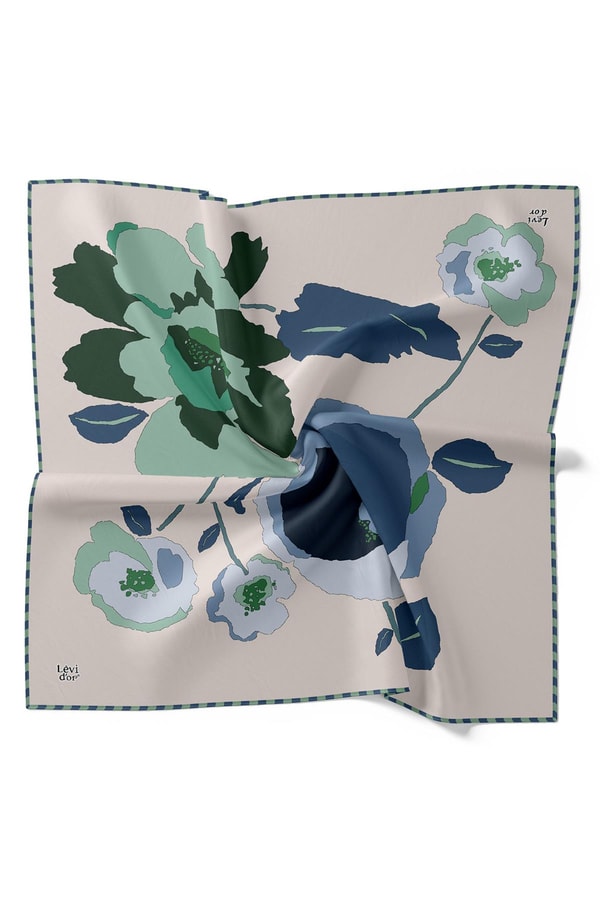 LevidorA.Vizon Çizim Çiçek Desen Twill İpek Eşarp