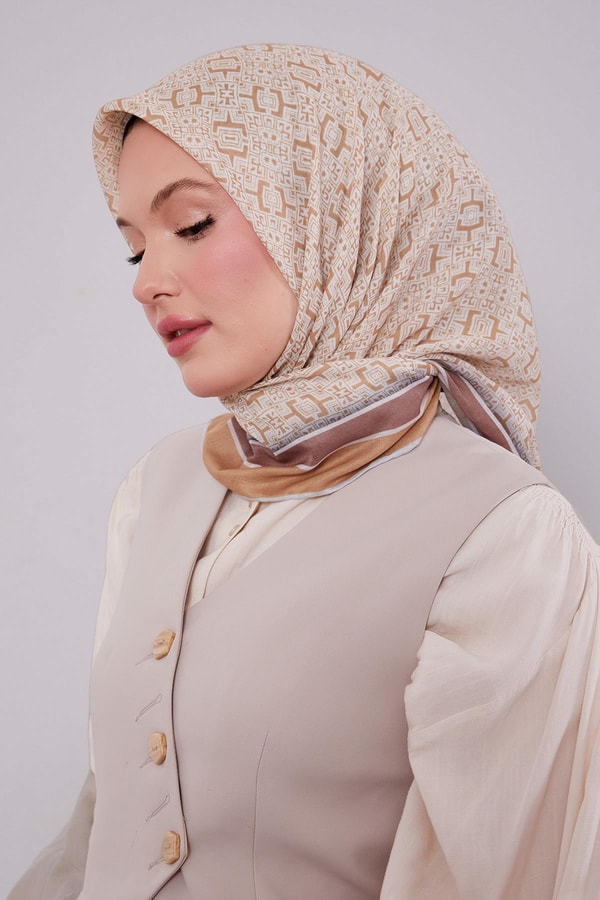 LevidorA.Kahve Puzzle Desen Soft Eşarp