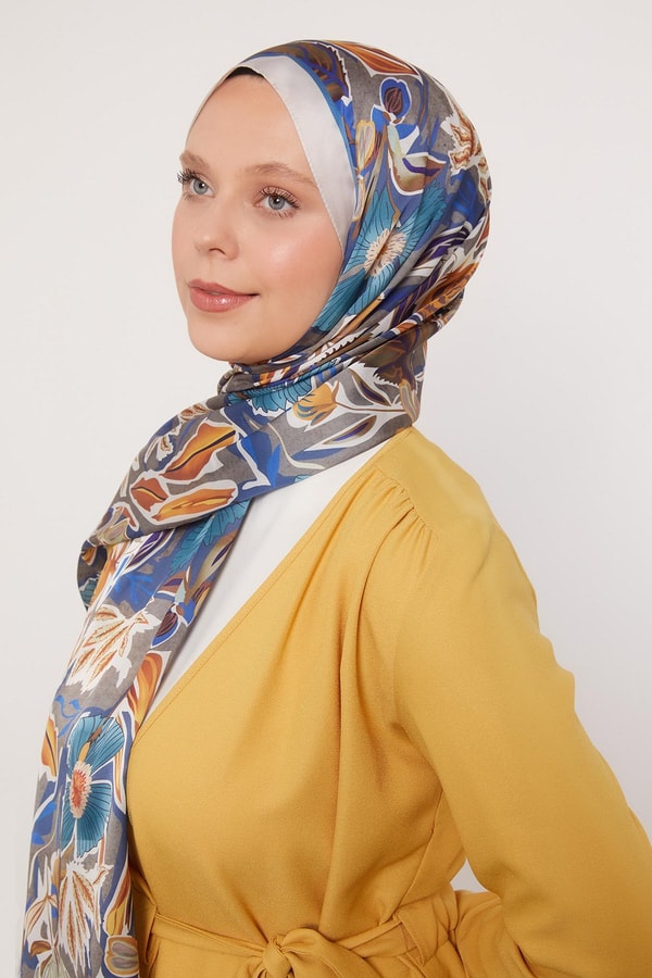 LevidorA.Bej Petunya Desen Hint İpeği Şal