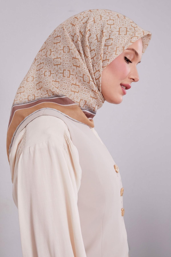 LevidorA.Kahve Puzzle Desen Soft Eşarp