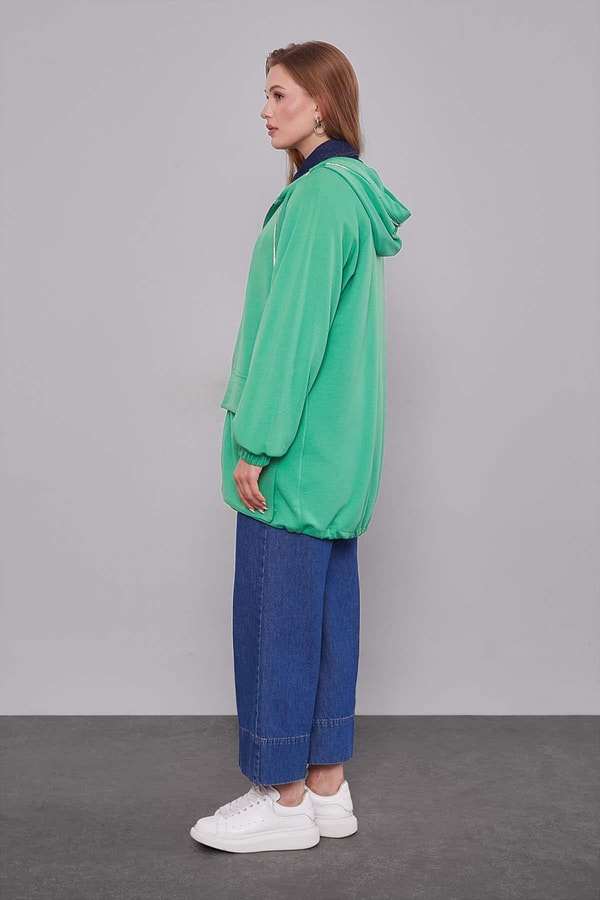 LevidorA.Yeşil Kapüşonlu Taşlı İp Detaylı Kap