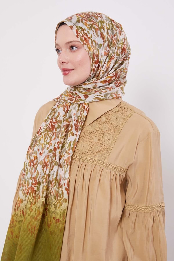 LevidorA.Yeşil Batik Desen Pamuk Şal