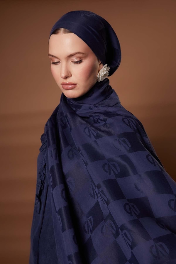LevidorA.Lacivert Kare LVD Baskılı Naia Jakar Şal