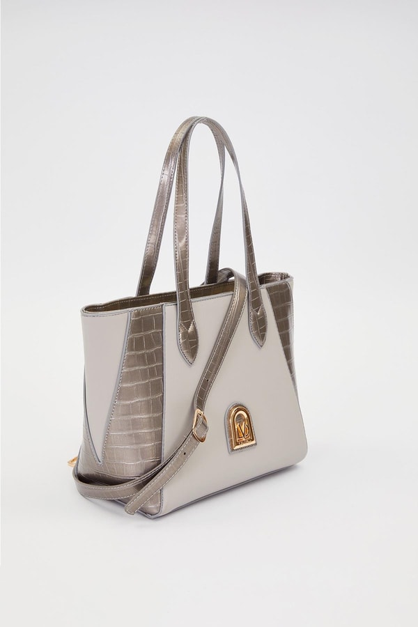 LevidorA.Gri Deri Detay Omuz Çantası