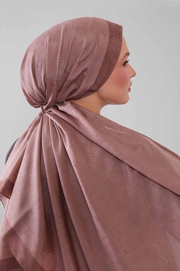 LevidorA.Kahve Petek İşlemeli Monogram Şal