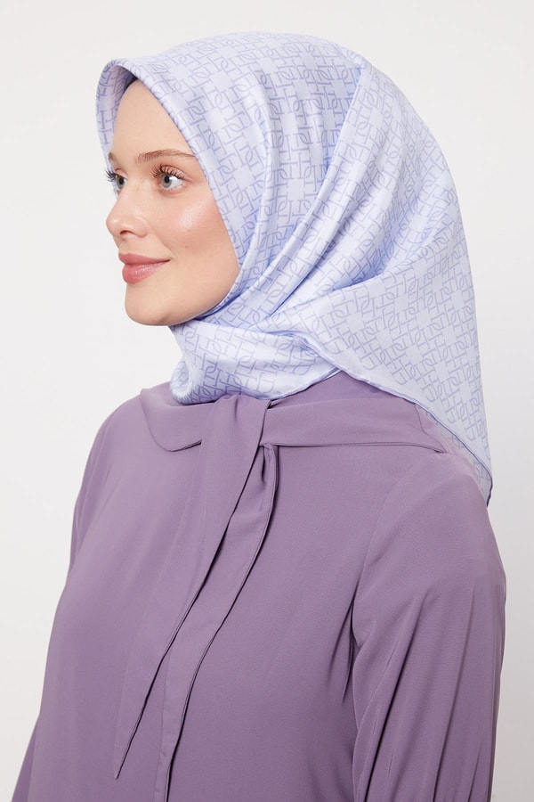 LevidorA.Mavi Çizgili Sarmal Desen Twill İpek Eşarp