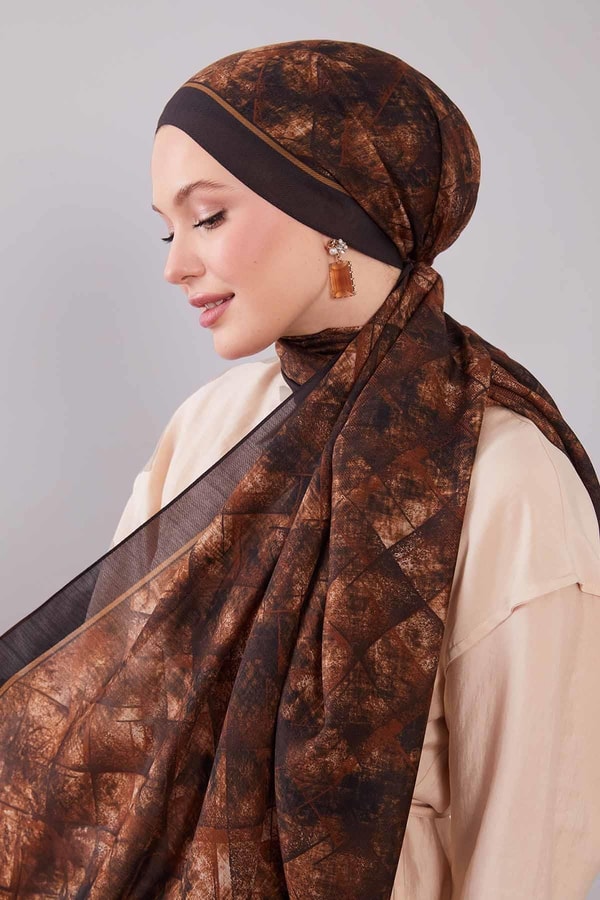 LevidorAcı Kahve Baklava Desen Yün İpek Şal
