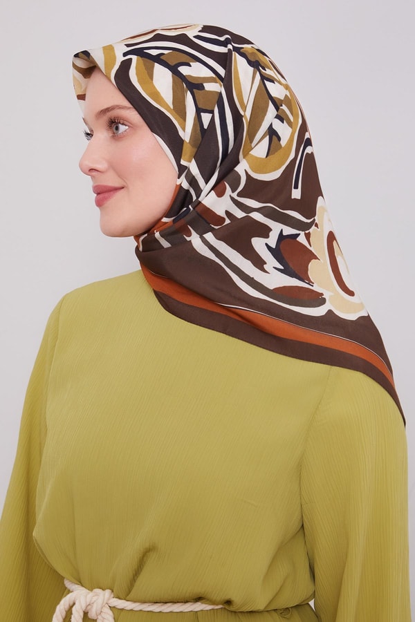 LevidorAcı Kahve Çiçek Dalı Aura Eşarp