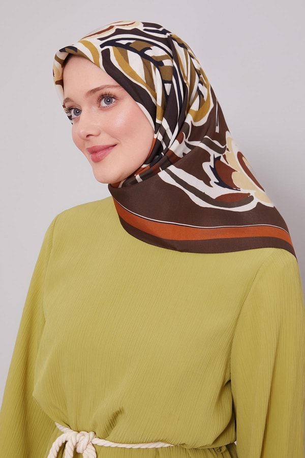 LevidorAcı Kahve Çiçek Dalı Aura Eşarp