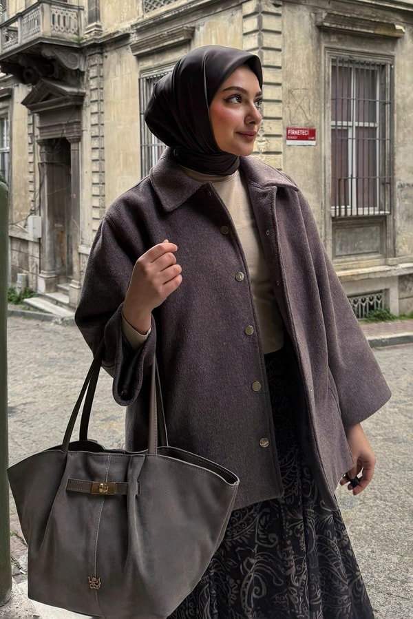 LevidorAcı Kahve Çift Taraflı Twill İpek Eşarp