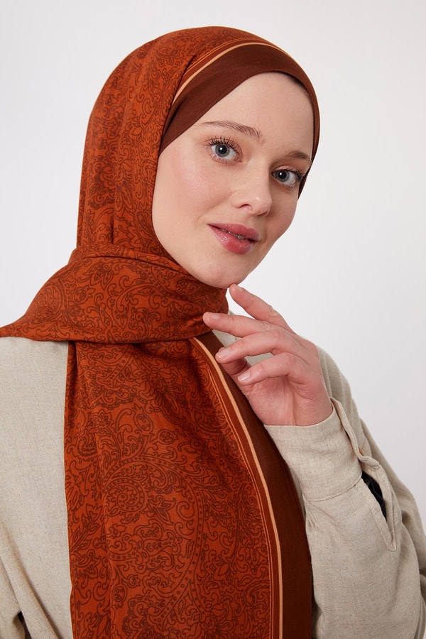 LevidorAcı Kahve Çini Desen Royal Şal