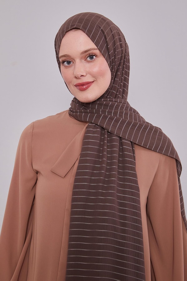 LevidorAcı Kahve Çizgili Cazz Şal