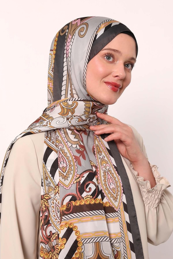 LevidorAcı Kahve Çizgili Hint İpeği Şal