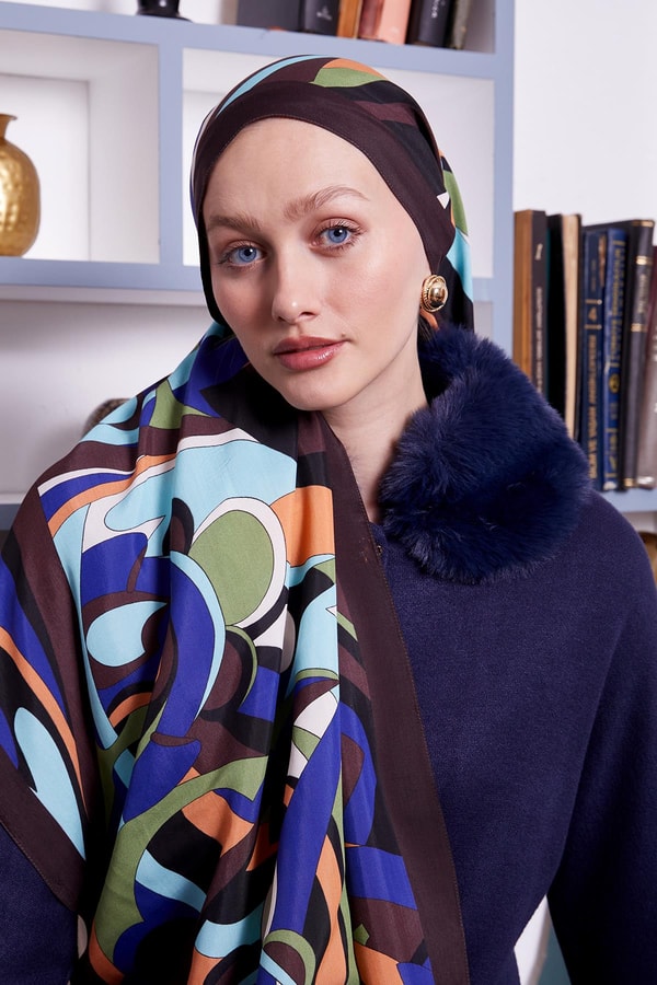 LevidorAcı Kahve Damla Desen Royal Şal