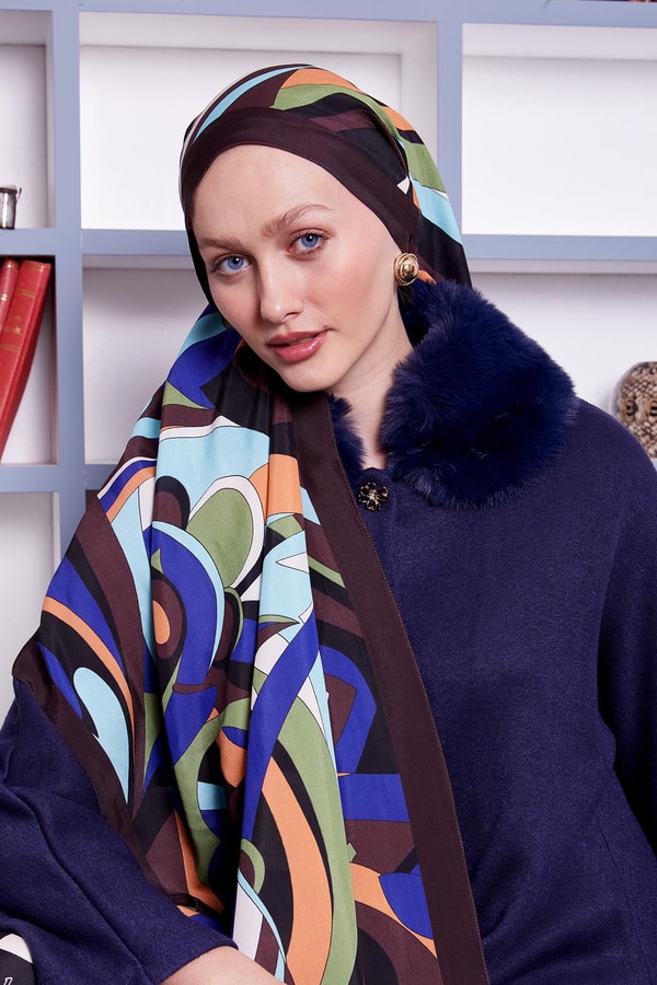 LevidorAcı Kahve Damla Desen Royal Şal