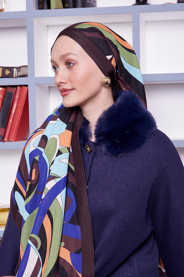 LevidorAcı Kahve Damla Desen Royal Şal