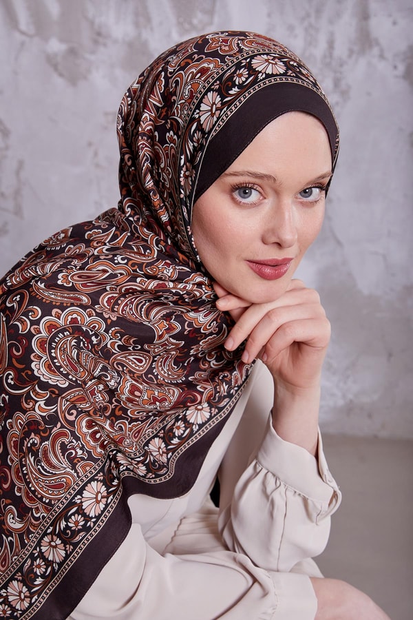 LevidorAcı Kahve Etnik Çiçekli Royal Şal