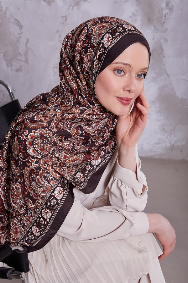 LevidorAcı Kahve Etnik Çiçekli Royal Şal