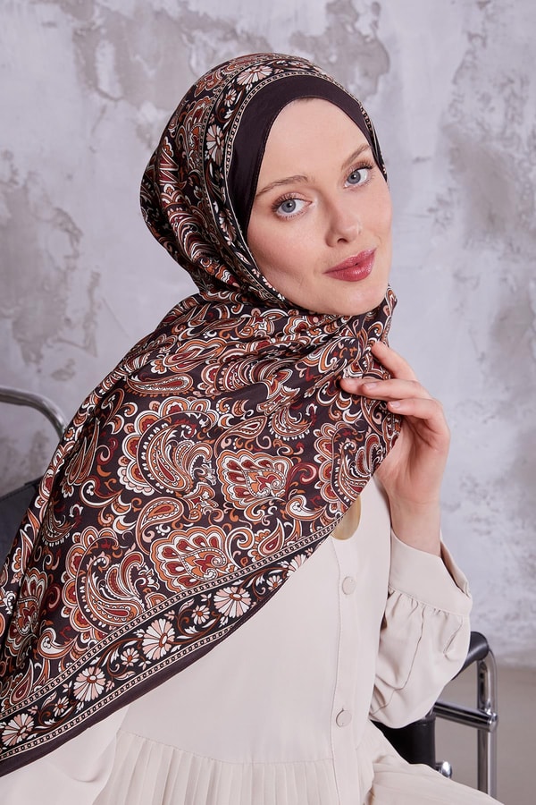 LevidorAcı Kahve Etnik Çiçekli Royal Şal