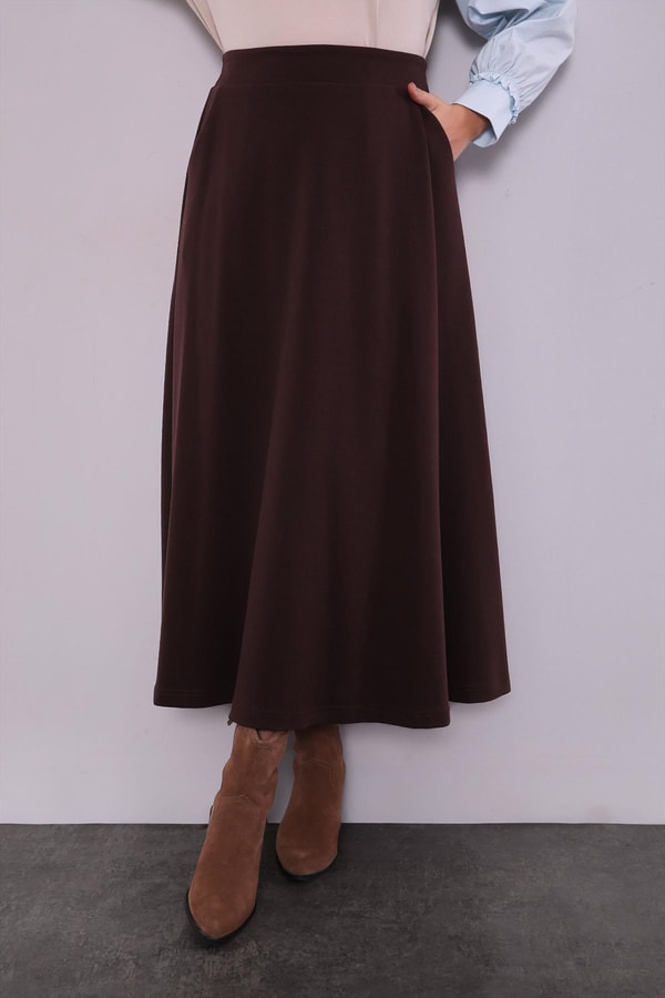 LevidorAcı Kahve Gold Fermuar Detaylı Etek Takım