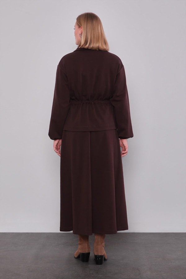 LevidorAcı Kahve Gold Fermuar Detaylı Etek Takım