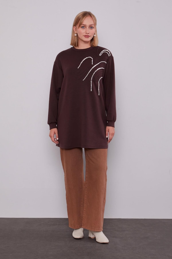 LevidorAcı Kahve İnci Detaylı Sweatshirt