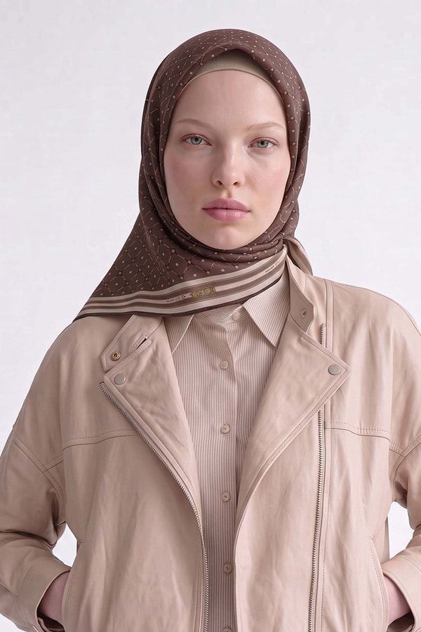LevidorAcı Kahve Kemer Detaylı Twill İpek Eşarp