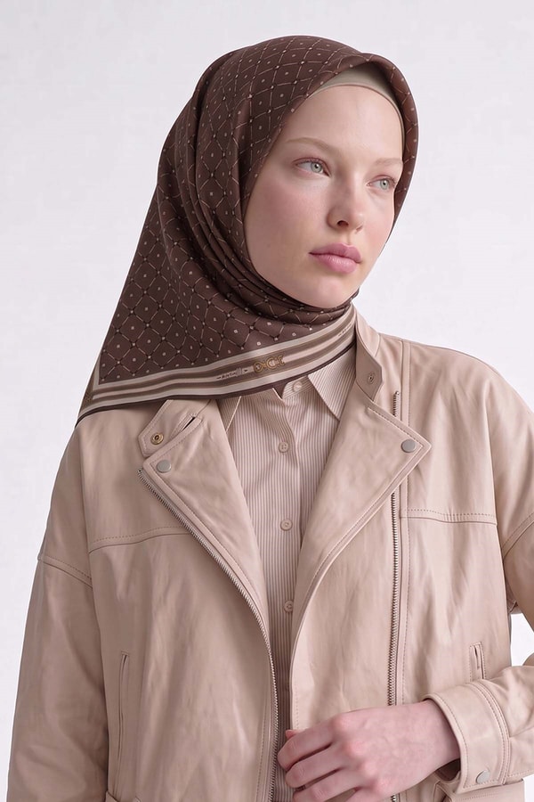 LevidorAcı Kahve Kemer Detaylı Twill İpek Eşarp