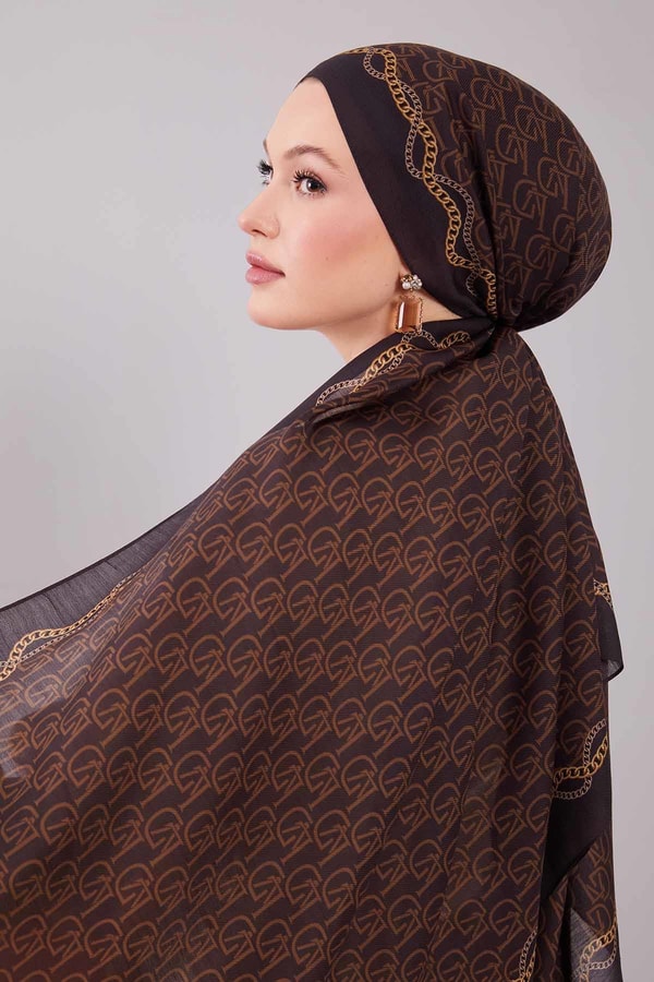 LevidorAcı Kahve LVD Baskılı Yün İpek Şal