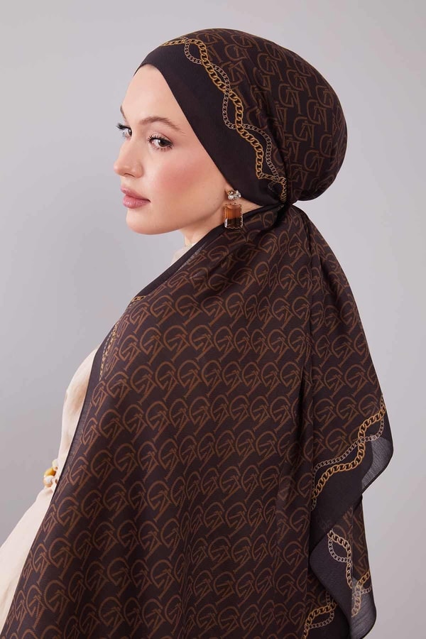 LevidorAcı Kahve LVD Baskılı Yün İpek Şal