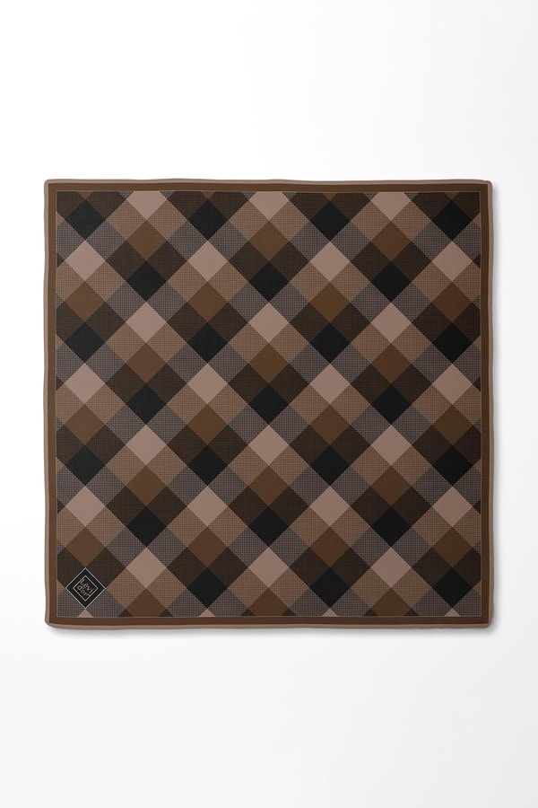 LevidorAcı Kahve Noktalı Kareli Twill İpek Eşarp