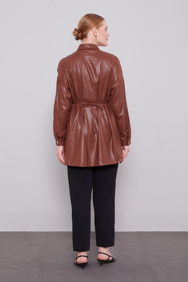 LevidorAcı Kahve Omuz Büzgü Detaylı Gömlek