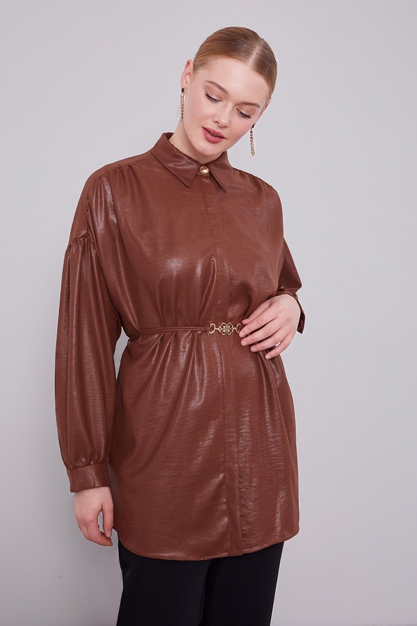LevidorAcı Kahve Omuz Büzgü Detaylı Gömlek