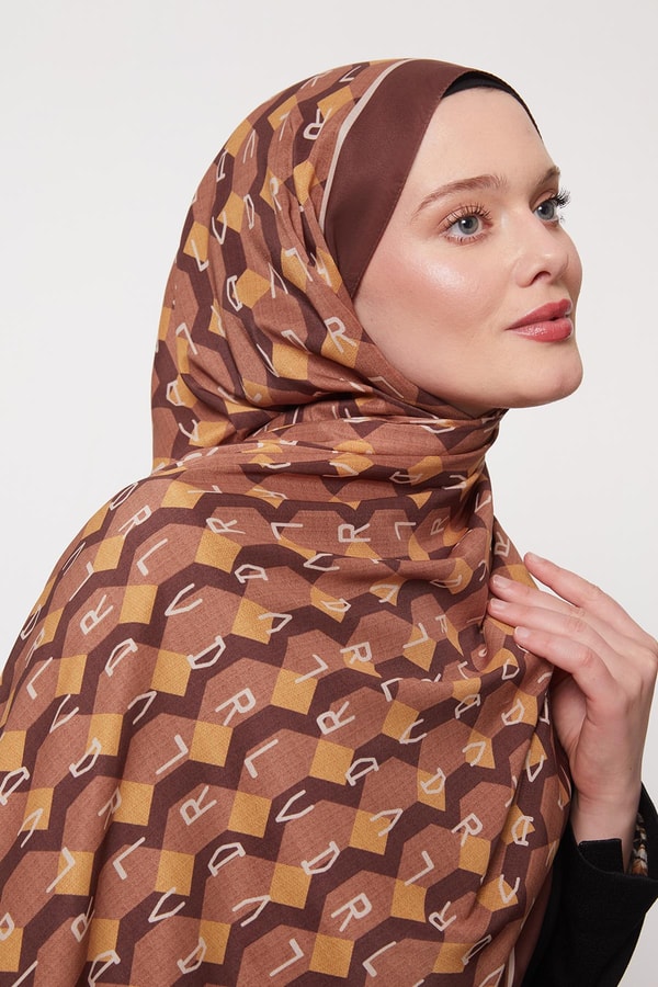 LevidorAcı Kahve Petek Desen Love Şal