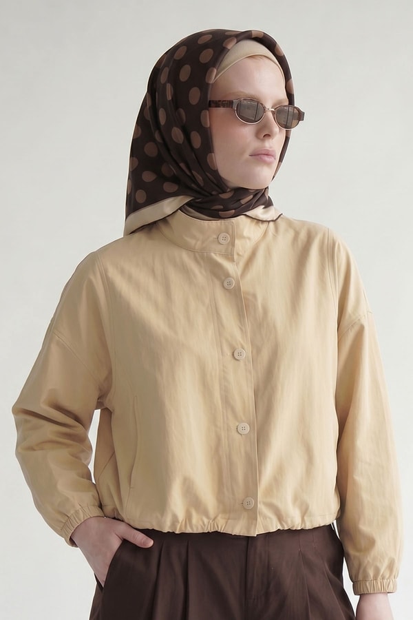 LevidorAcı Kahve Puantiyeli Twill İpek Eşarp
