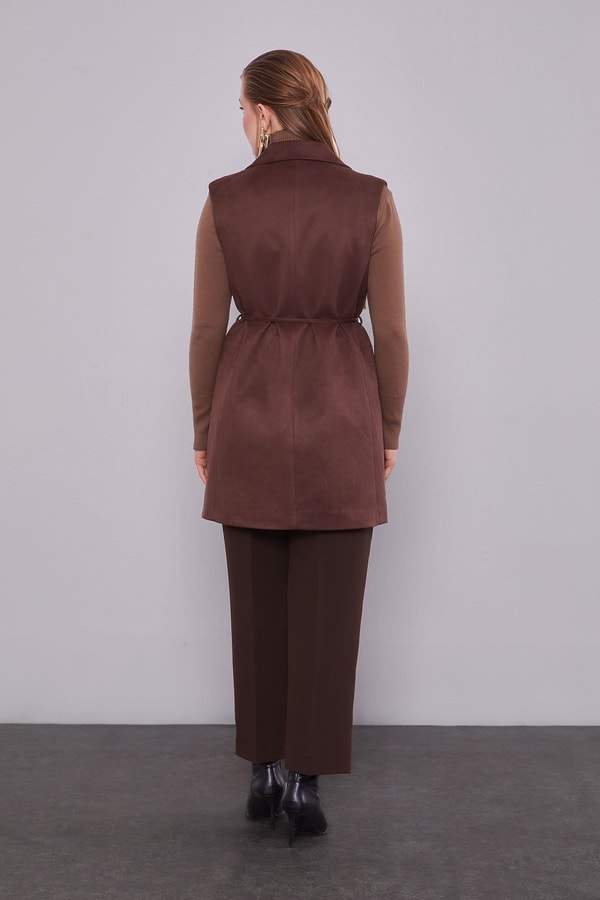 LevidorAcı Kahve Süet Kemer Detaylı Yelek