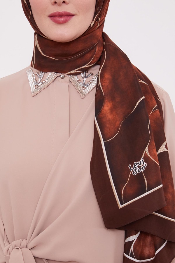 LevidorAcı Kahve Varak Desen Royal Şal