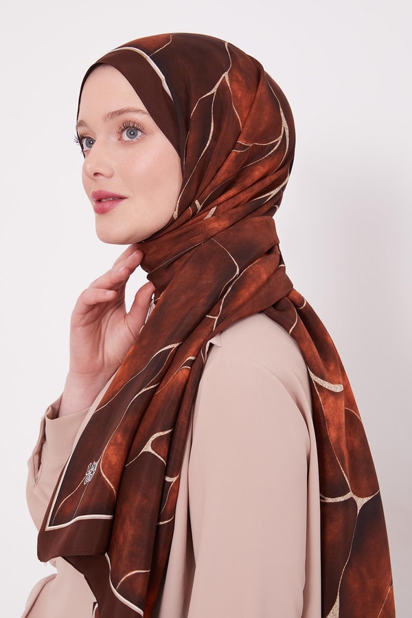 LevidorAcı Kahve Varak Desen Royal Şal