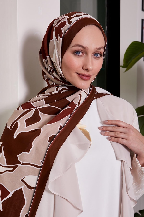 LevidorAcı Kahve Yaprak Desen Royal Şal