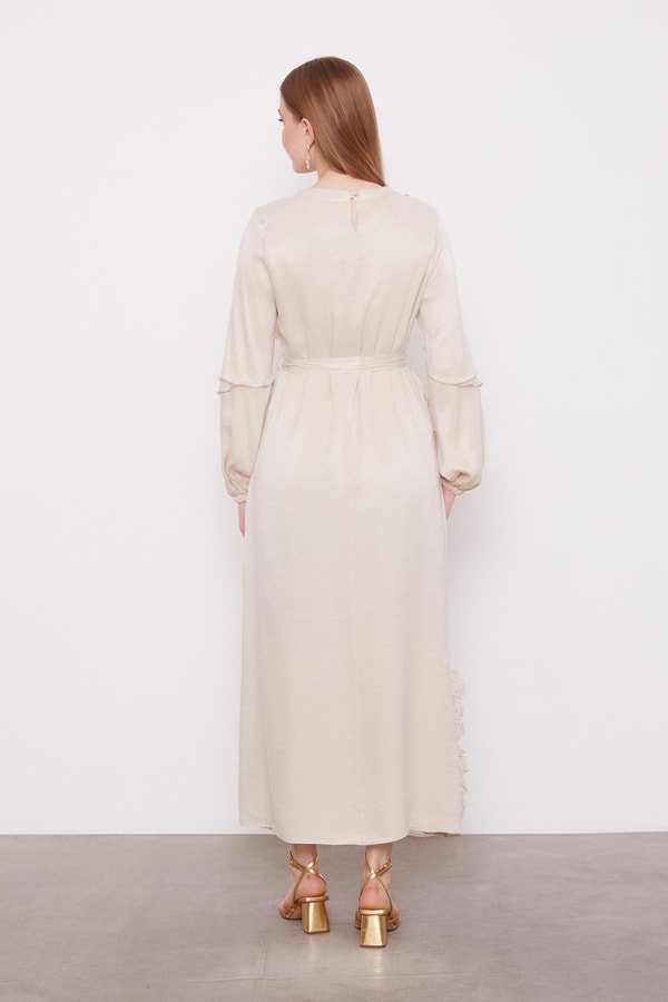 LevidorAÇIK BEJ Dantel Şeritli Cupra Elbise