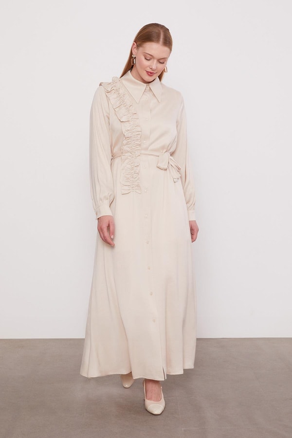 LevidorAÇIK BEJ Düğme Detaylı Cupra Elbise