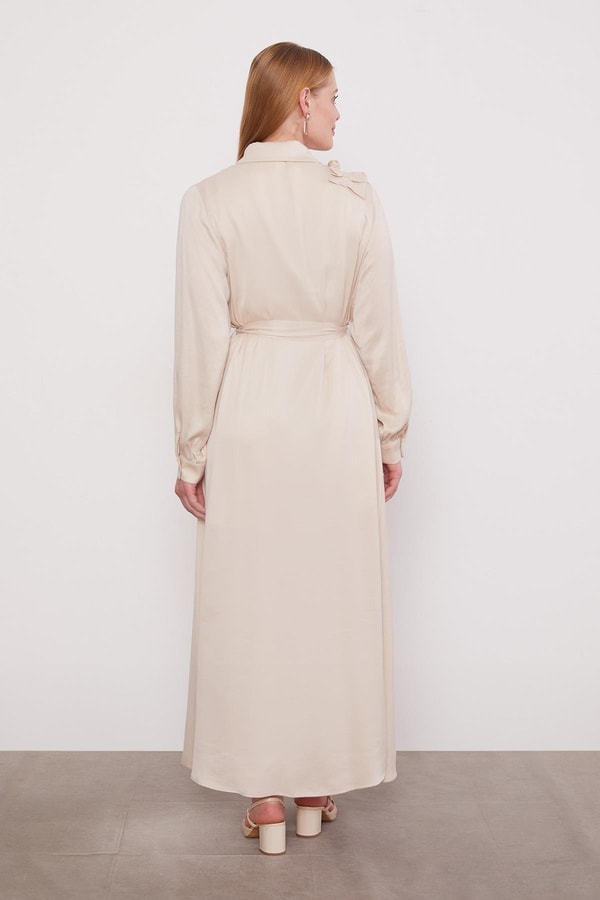 LevidorAÇIK BEJ Düğme Detaylı Cupra Elbise